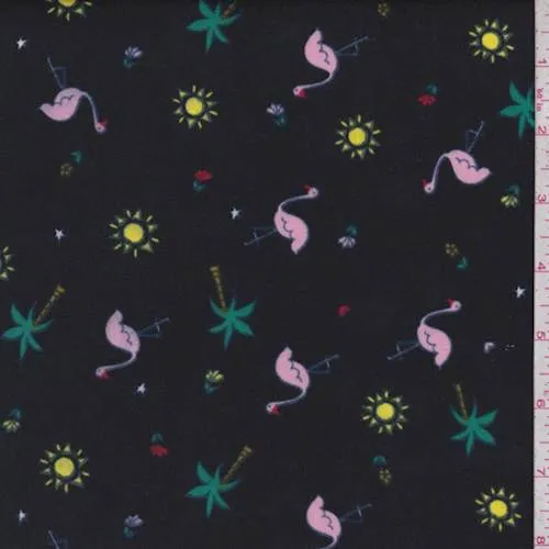 1 5/8 YD PC-Black Mini Flamingo Double Brushed Jersey Knit Fabric