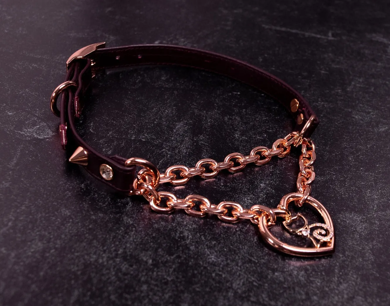 13" - 15.5" Burgundy "Kitten" Leather Martingale Collar _ LIMITED _