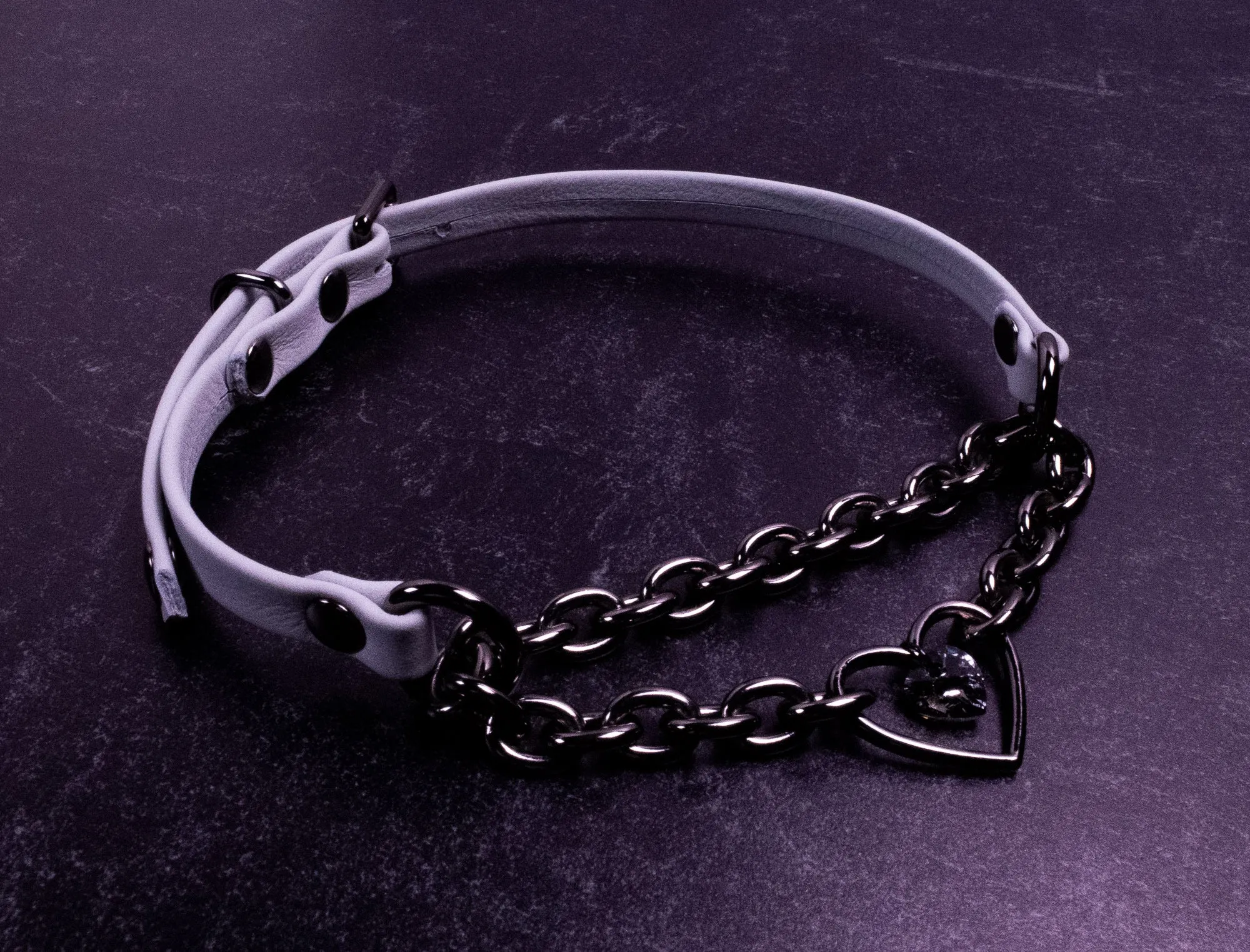 15.5" - 18" Gunmetal & Slate Leather Martingale Collar _ LIMITED _