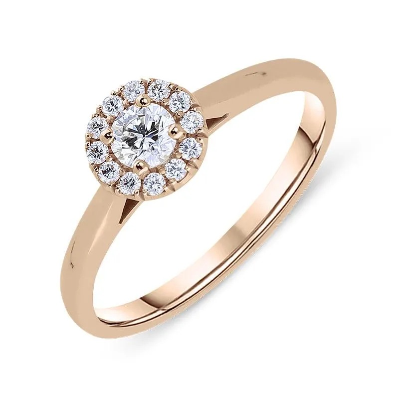 18ct Rose Gold 0.31ct Diamond Pave Round Halo Ring