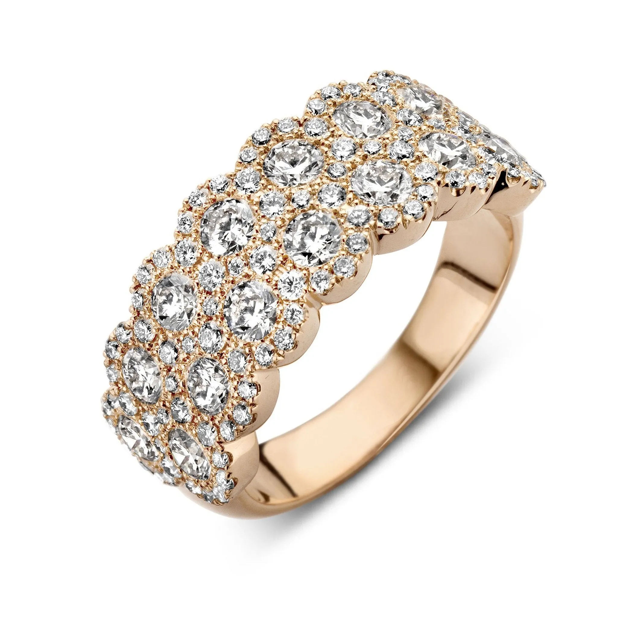 18ct Rose Gold 2.20ct Diamond Double Row Cluster Ring