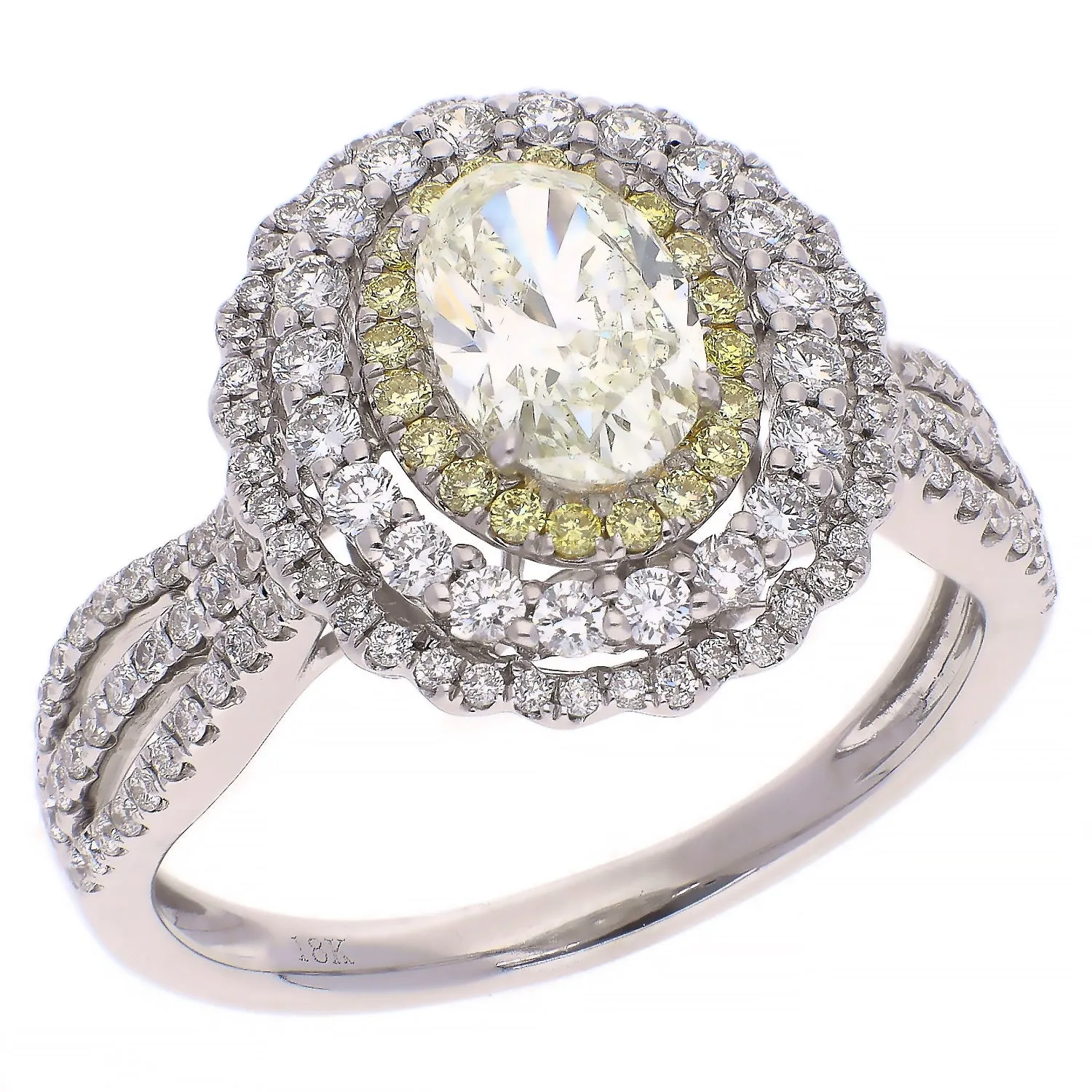 18K White Gold Diamond and Fancy Yellow Diamond Ring