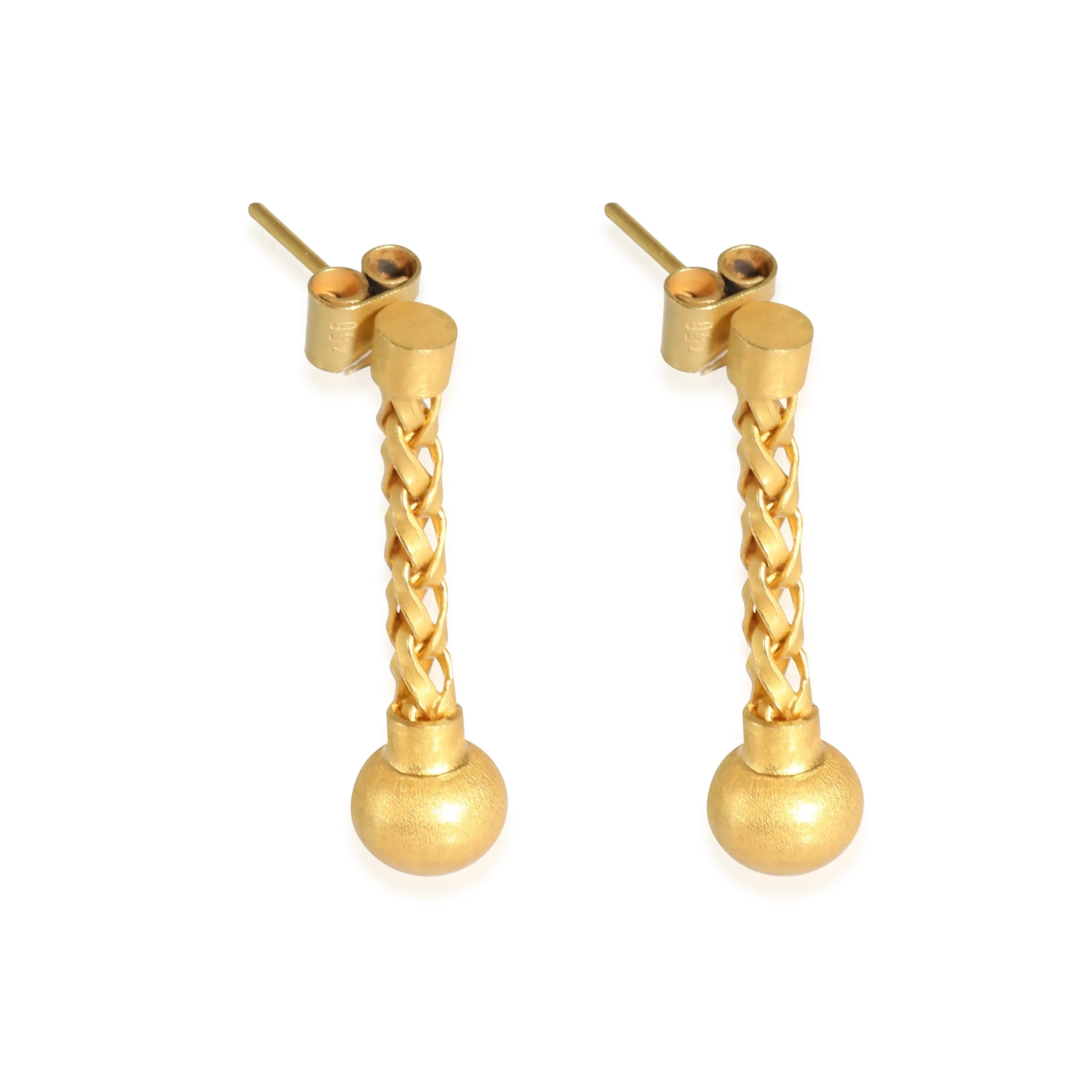 18K Yellow Gold Matte Woven Chain & Drop Earrings