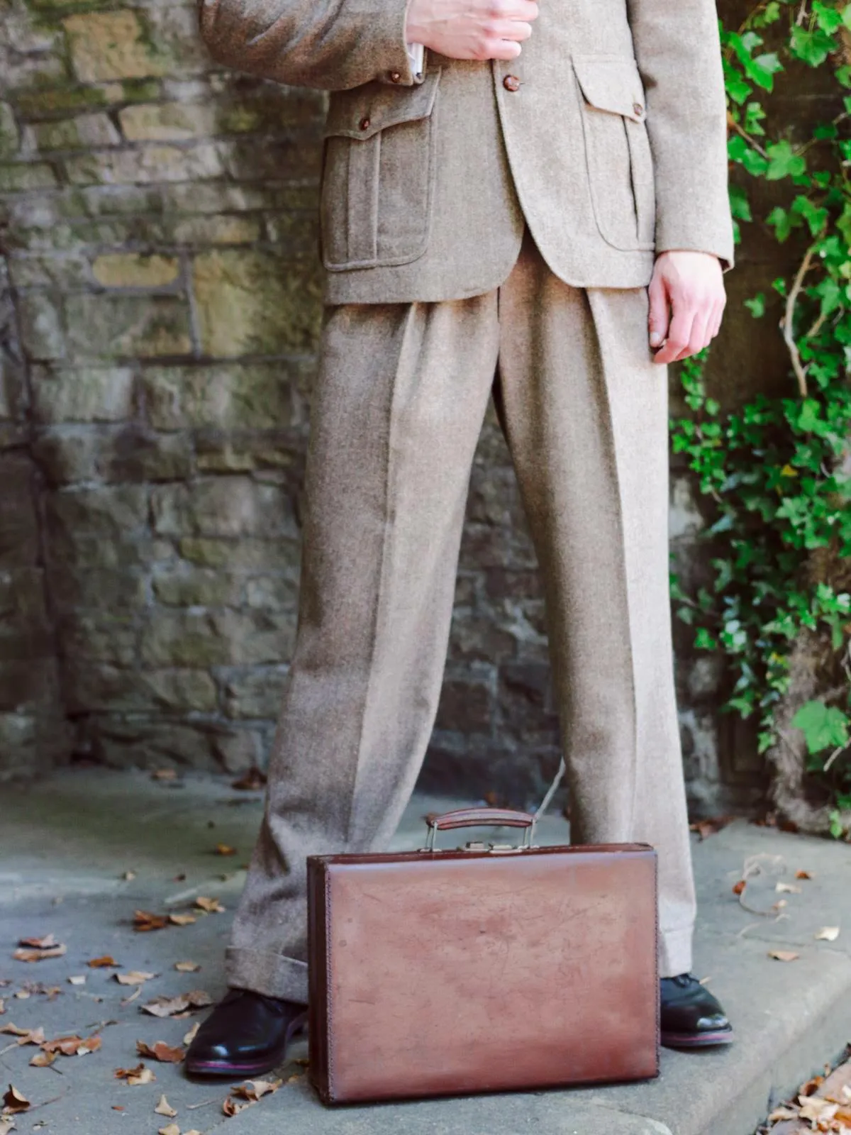 1940s Vintage Clubman Herringbone Wool Fishtail Trousers