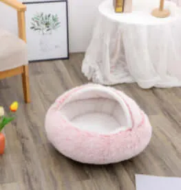 2-in-1 Dog and Cat Bed - Round Plush Winter Bed, Soft Long Plush Pet House