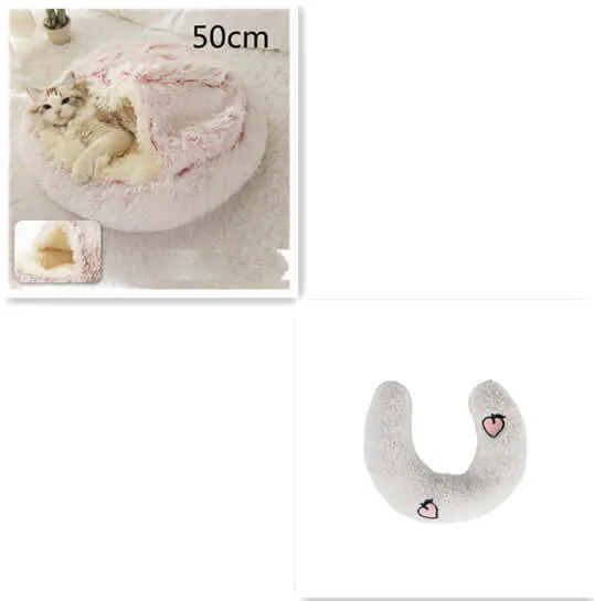 2-in-1 Dog and Cat Bed - Round Plush Winter Bed, Soft Long Plush Pet House