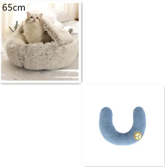 2-in-1 Dog and Cat Bed - Round Plush Winter Bed, Soft Long Plush Pet House