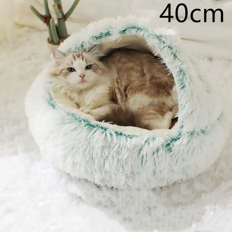 2-in-1 Dog and Cat Bed - Round Plush Winter Bed, Soft Long Plush Pet House