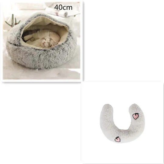 2-in-1 Dog and Cat Bed - Round Plush Winter Bed, Soft Long Plush Pet House