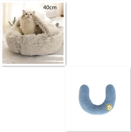 2-in-1 Dog and Cat Bed - Round Plush Winter Bed, Soft Long Plush Pet House