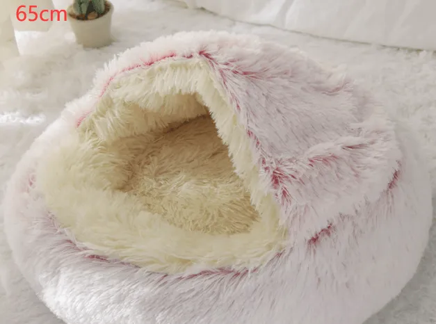 2-in-1 Dog and Cat Bed - Round Plush Winter Bed, Soft Long Plush Pet House