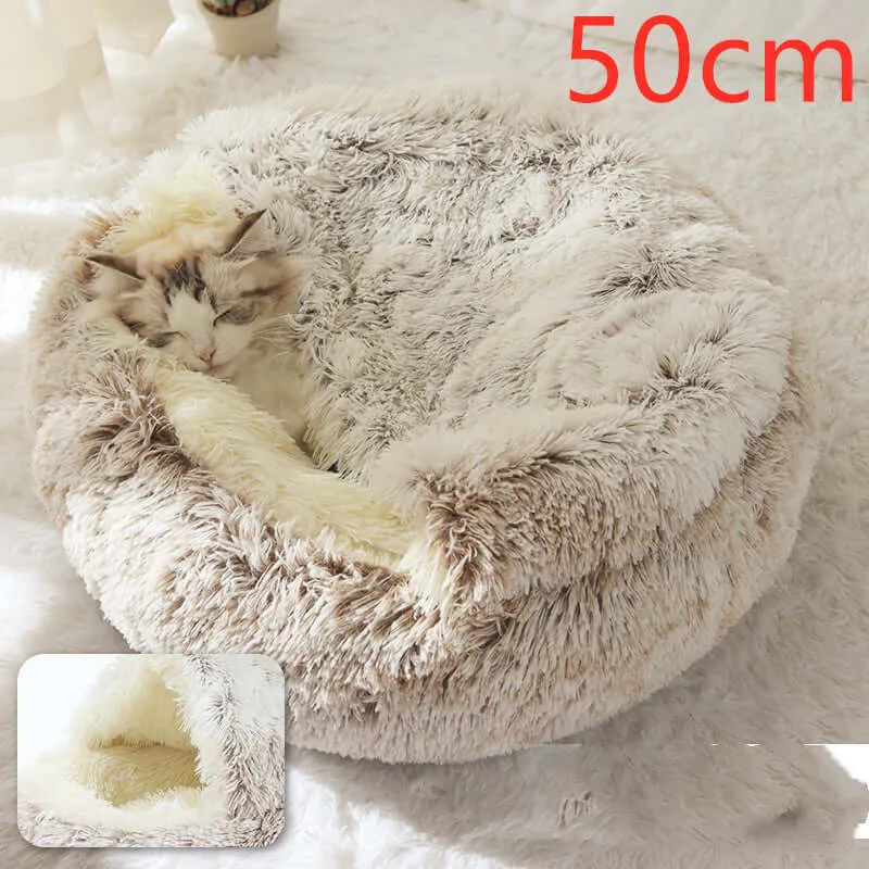 2-in-1 Dog and Cat Bed - Round Plush Winter Bed, Soft Long Plush Pet House