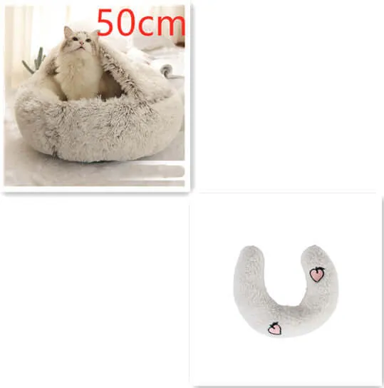 2-in-1 Dog and Cat Bed - Round Plush Winter Bed, Soft Long Plush Pet House