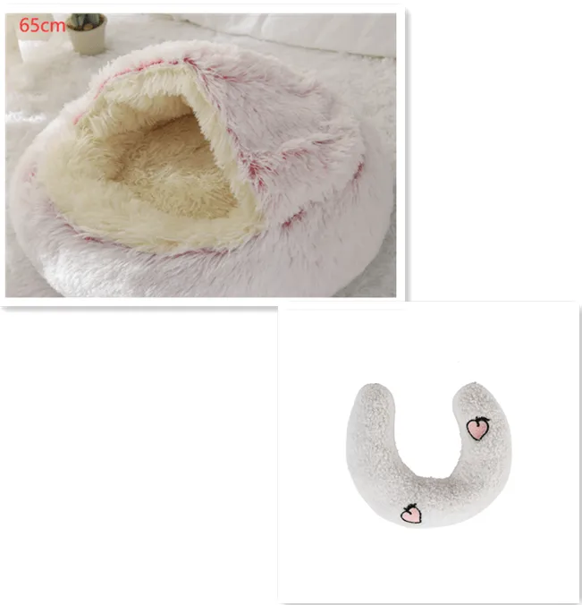 2-in-1 Dog and Cat Bed - Round Plush Winter Bed, Soft Long Plush Pet House