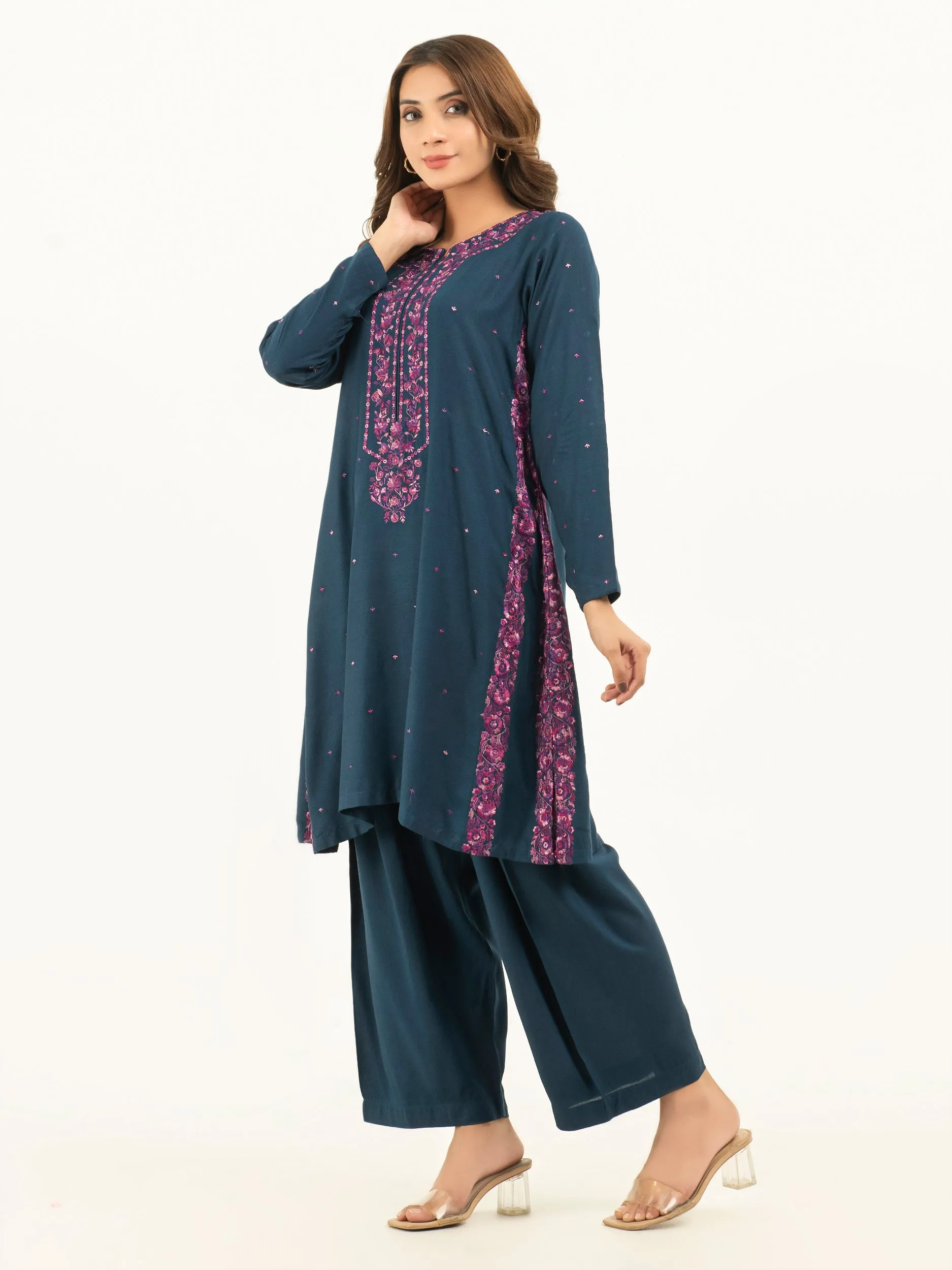 2 Piece Linen Suit-Embroidered (Pret)