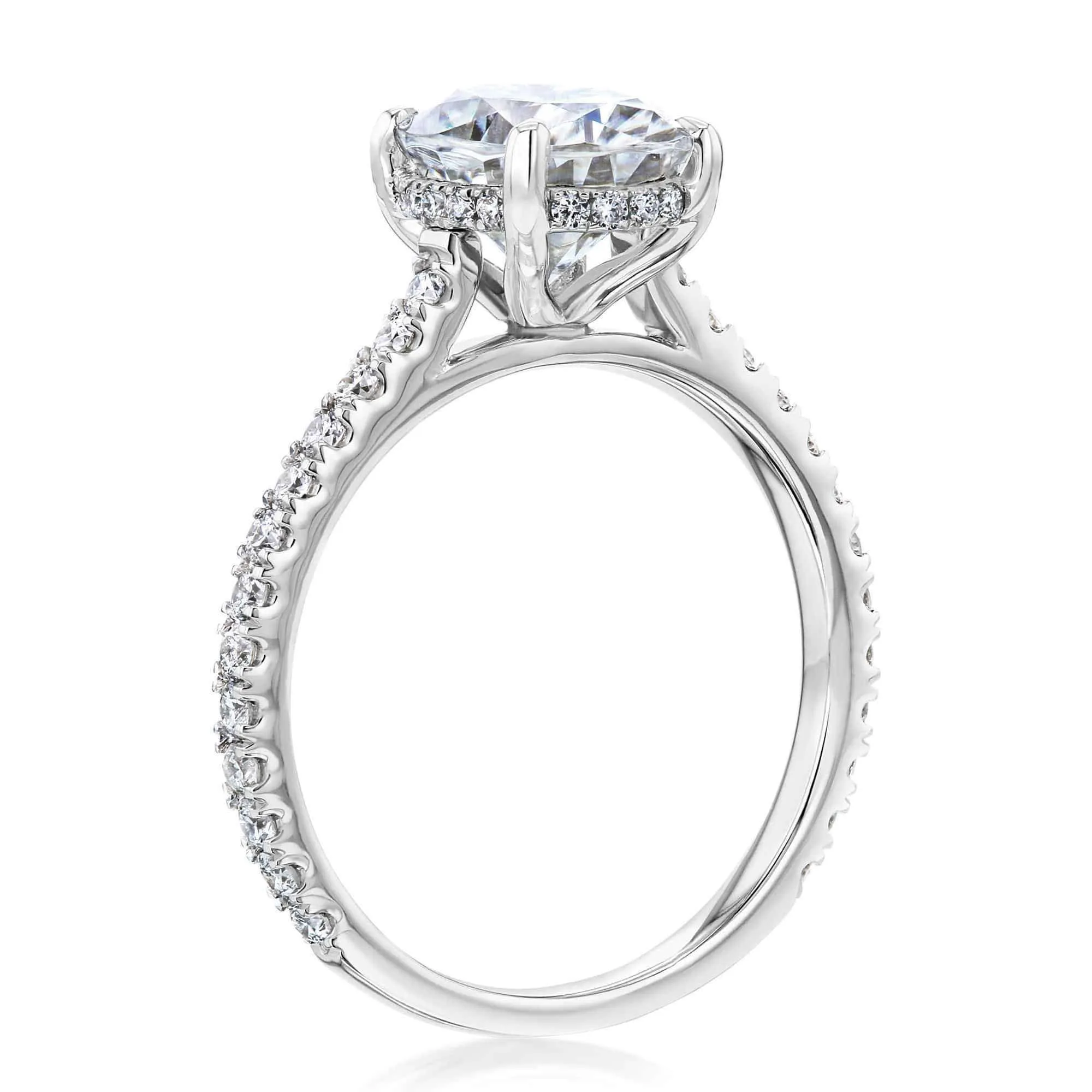 2.1ct Oval Forever One Moissanite Drop Halo Ring