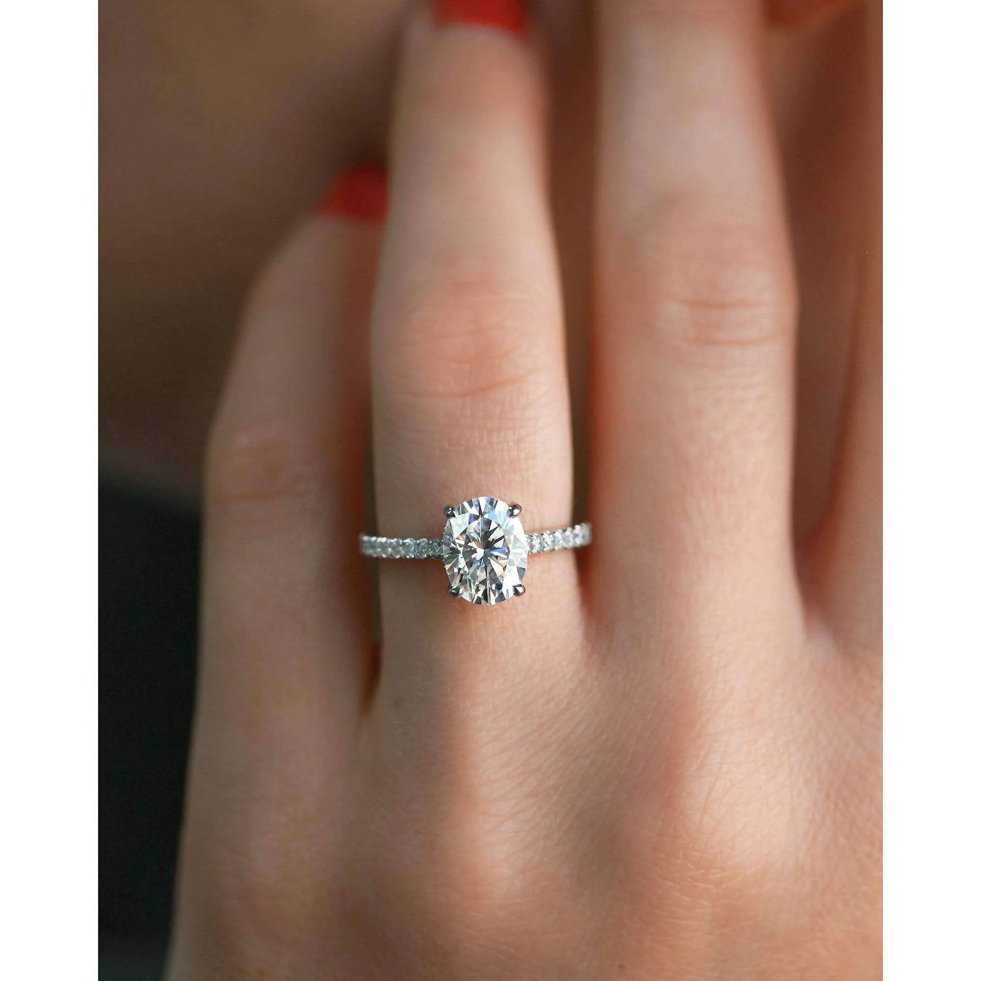 2.1ct Oval Forever One Moissanite Drop Halo Ring