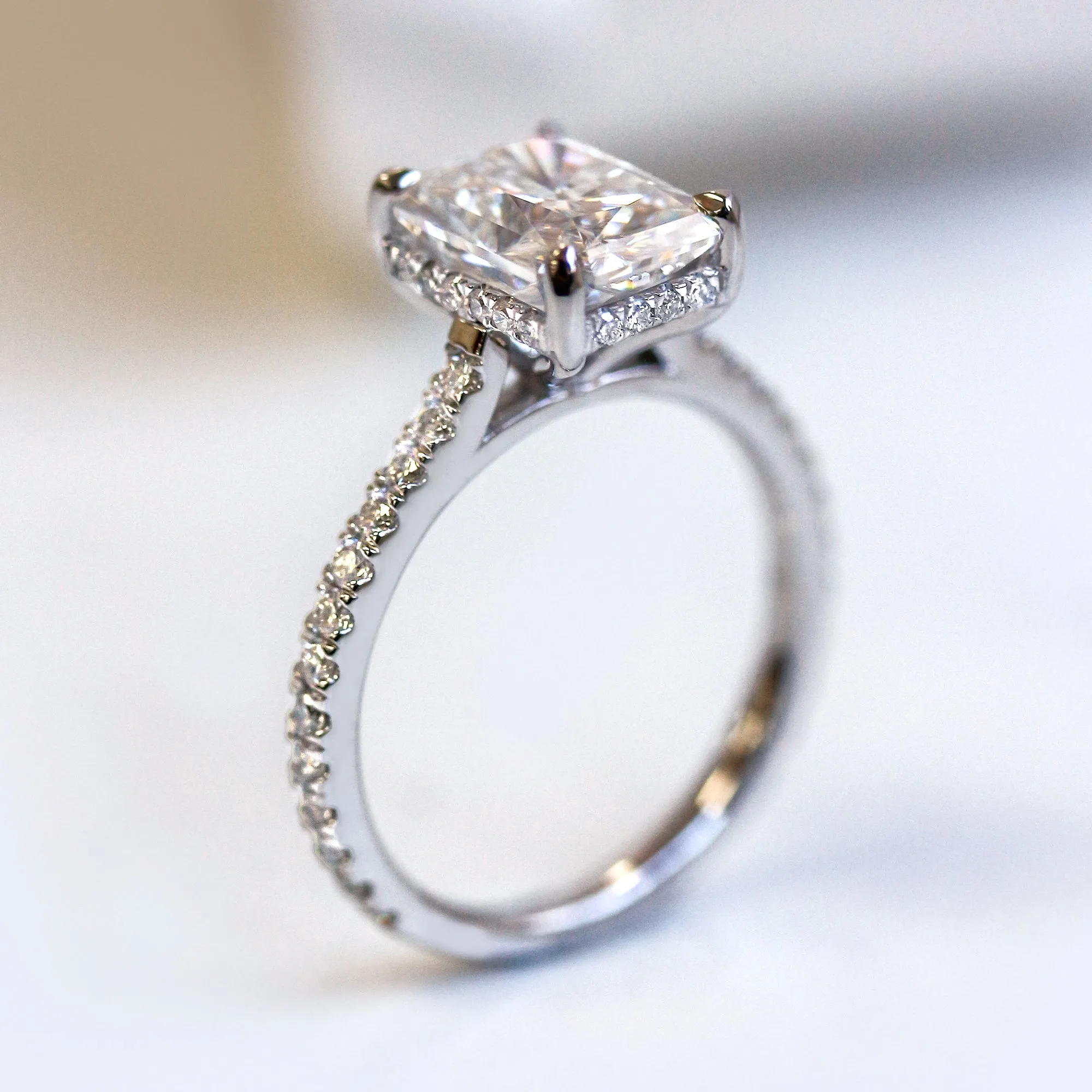 2.7ct Radiant Moissanite Drop Halo Ring