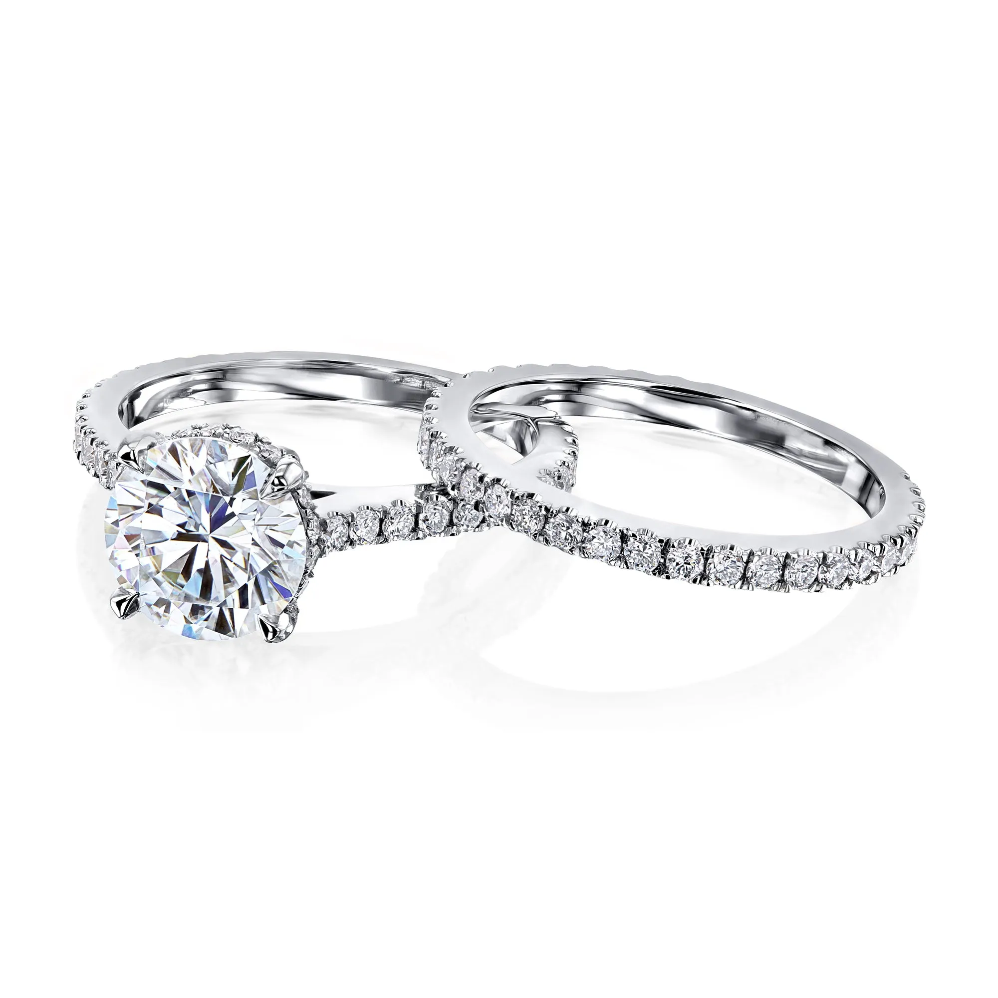 2ct Round Moissanite Fancy Hidden Halo Set