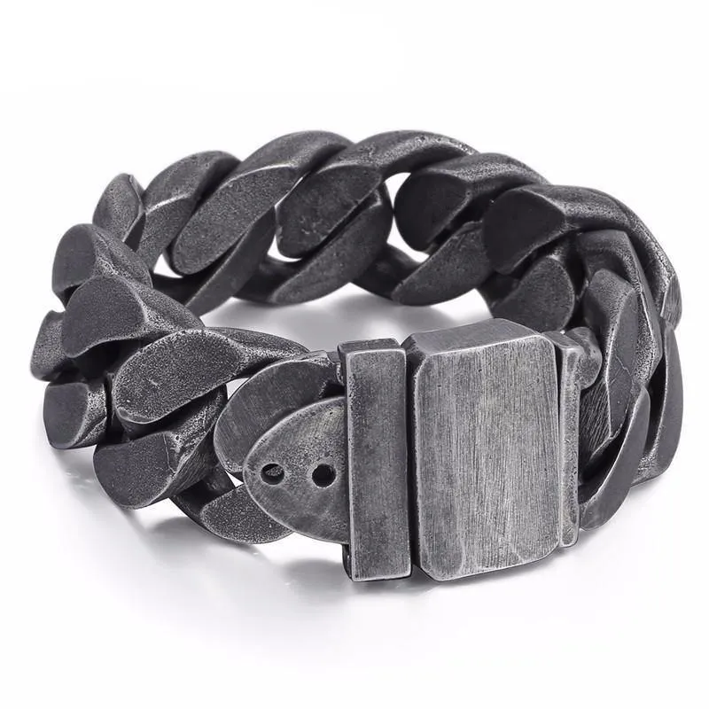 316L Stainless Steel/Enamel Big Boys Heavy Thick Chain Bracelet, 9" x 0.9", Gray