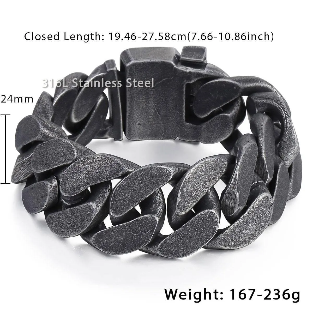 316L Stainless Steel/Enamel Big Boys Heavy Thick Chain Bracelet, 9" x 0.9", Gray