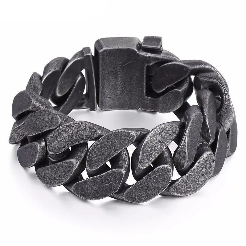 316L Stainless Steel/Enamel Big Boys Heavy Thick Chain Bracelet, 9" x 0.9", Gray