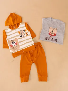 3Mth - 9Mth Bear Orange 3pcs Baba Suit For Newborns NBS133