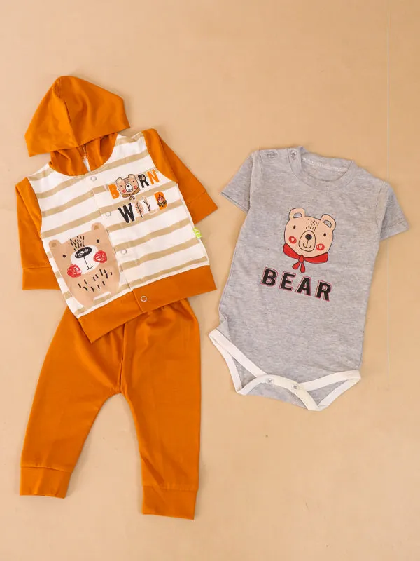 3Mth - 9Mth Bear Orange 3pcs Baba Suit For Newborns NBS133