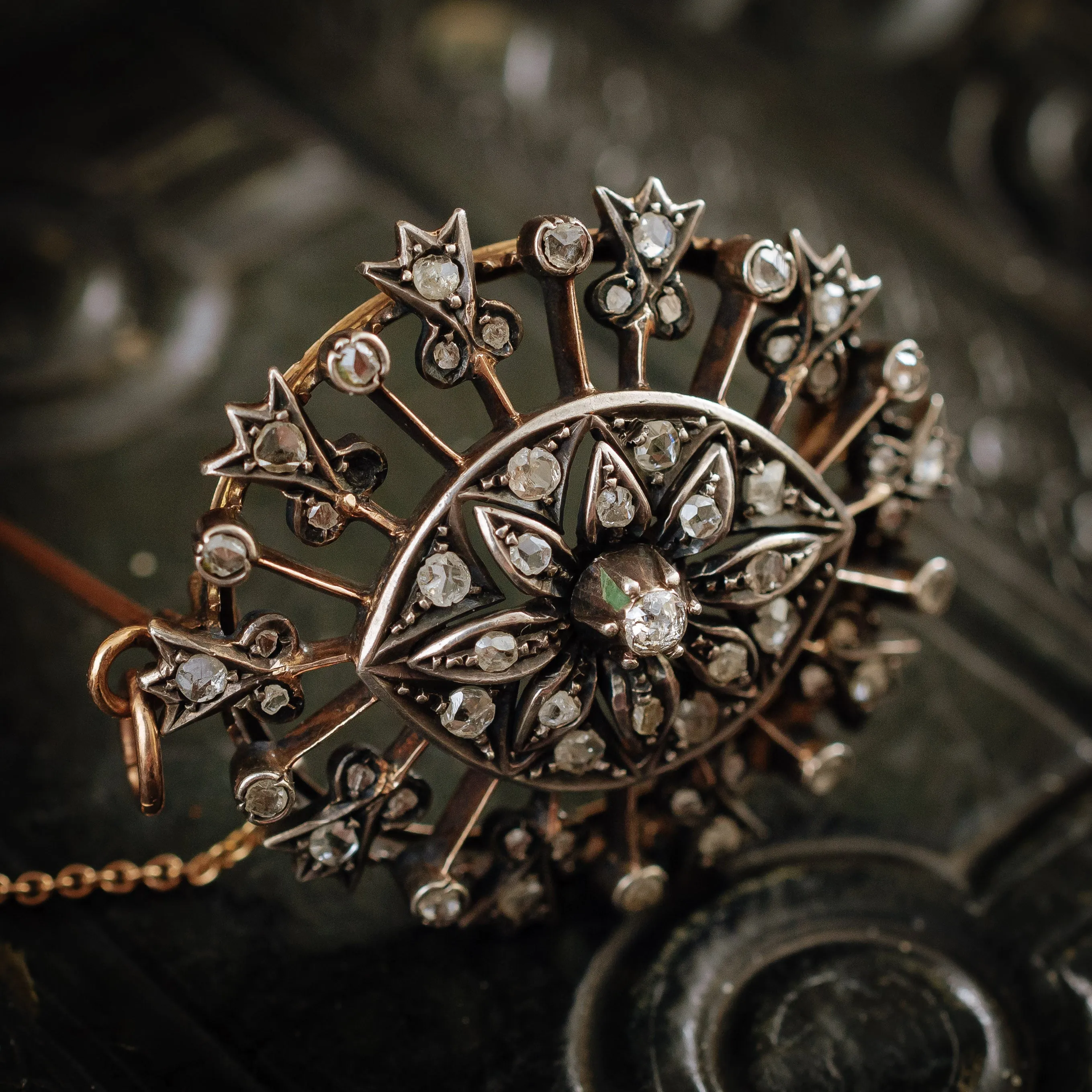 A Majestic Marquise-Shaped Antique Early Victorian Diamond Brooch