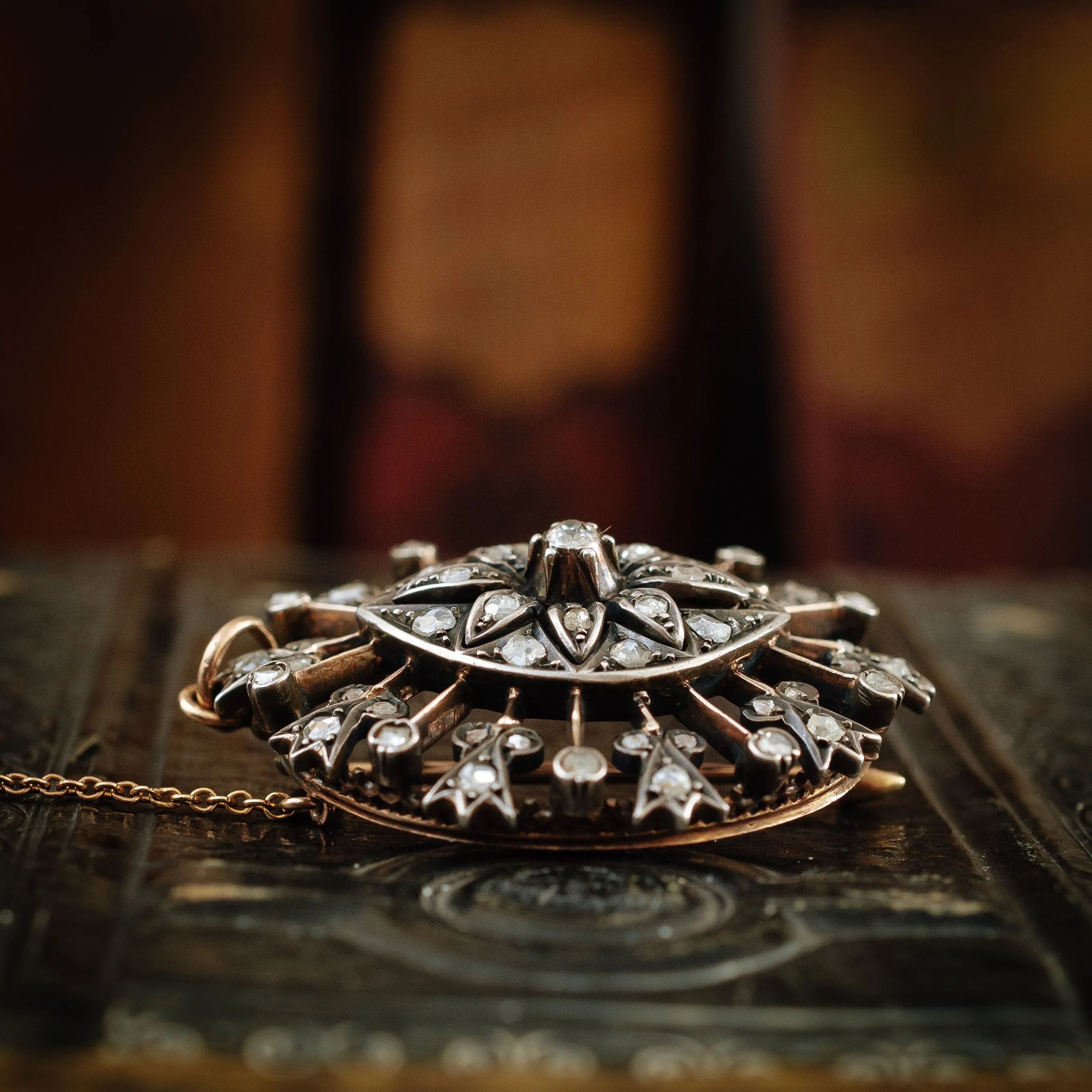 A Majestic Marquise-Shaped Antique Early Victorian Diamond Brooch