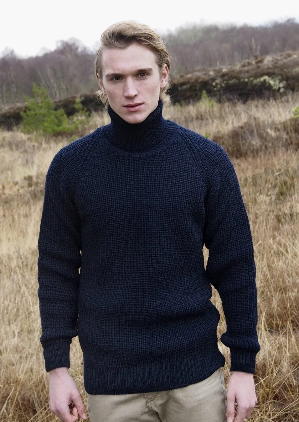 Aran Rib Roll Neck Sweater | Navy