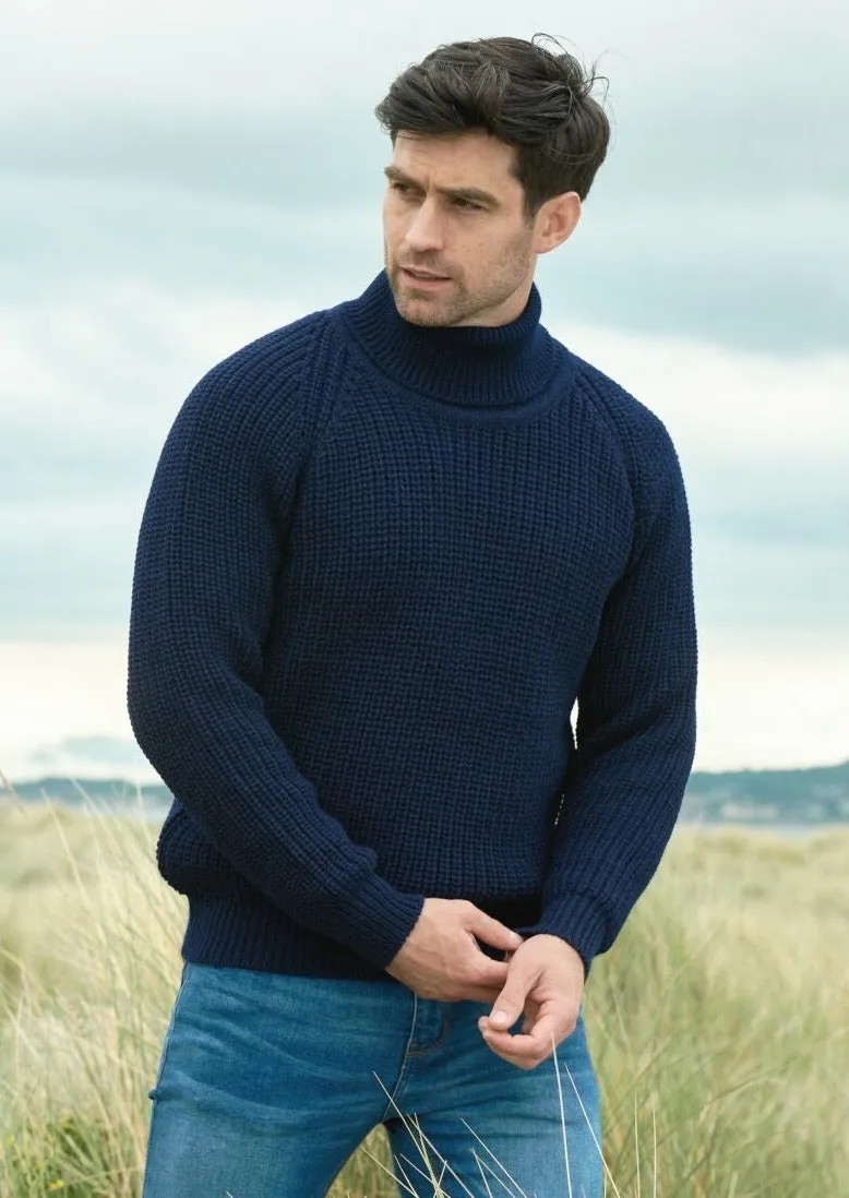 Aran Rib Roll Neck Sweater | Navy