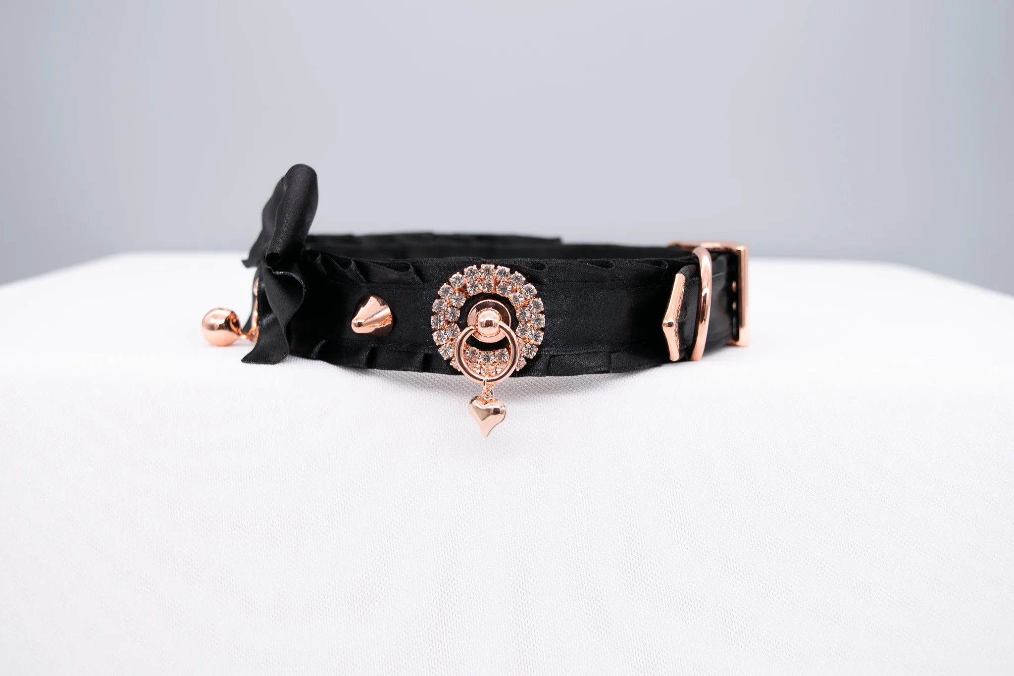 Black and Rose Gold Jeweled Spiked Pet Play Collar