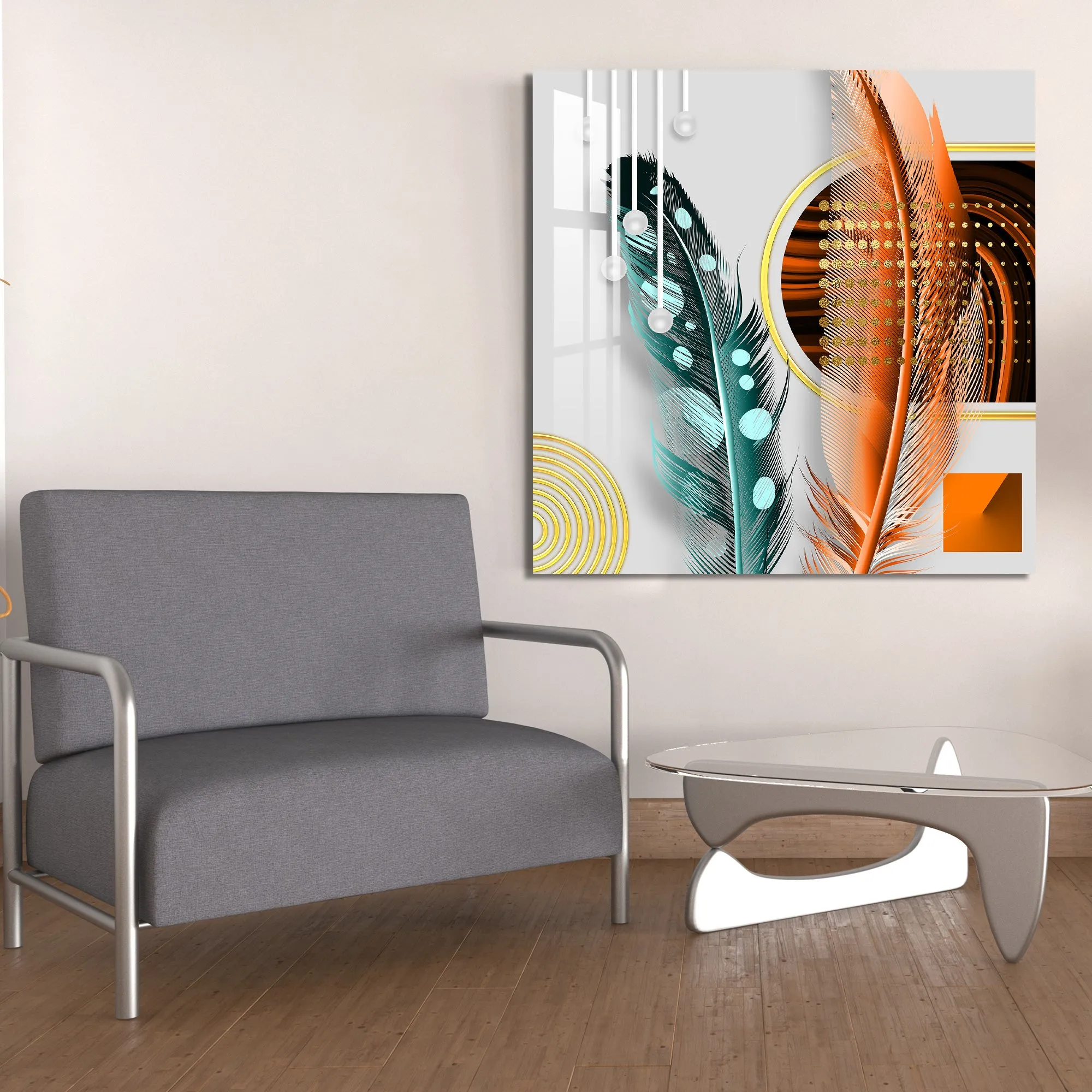 Blue & Orange Feather Acrylic Wall Art