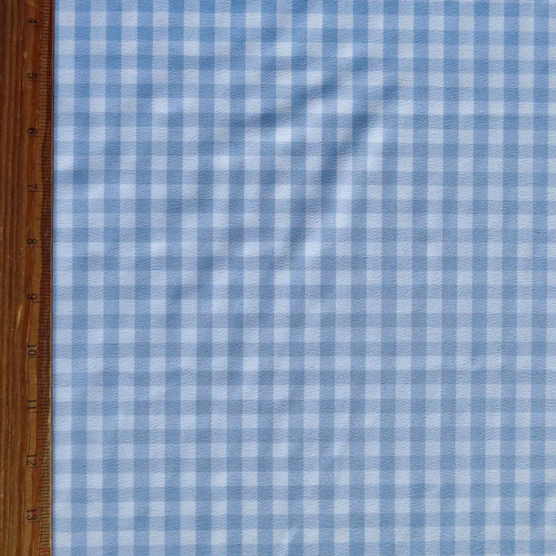 Blue and White Gingham Stretch Woven Fabric