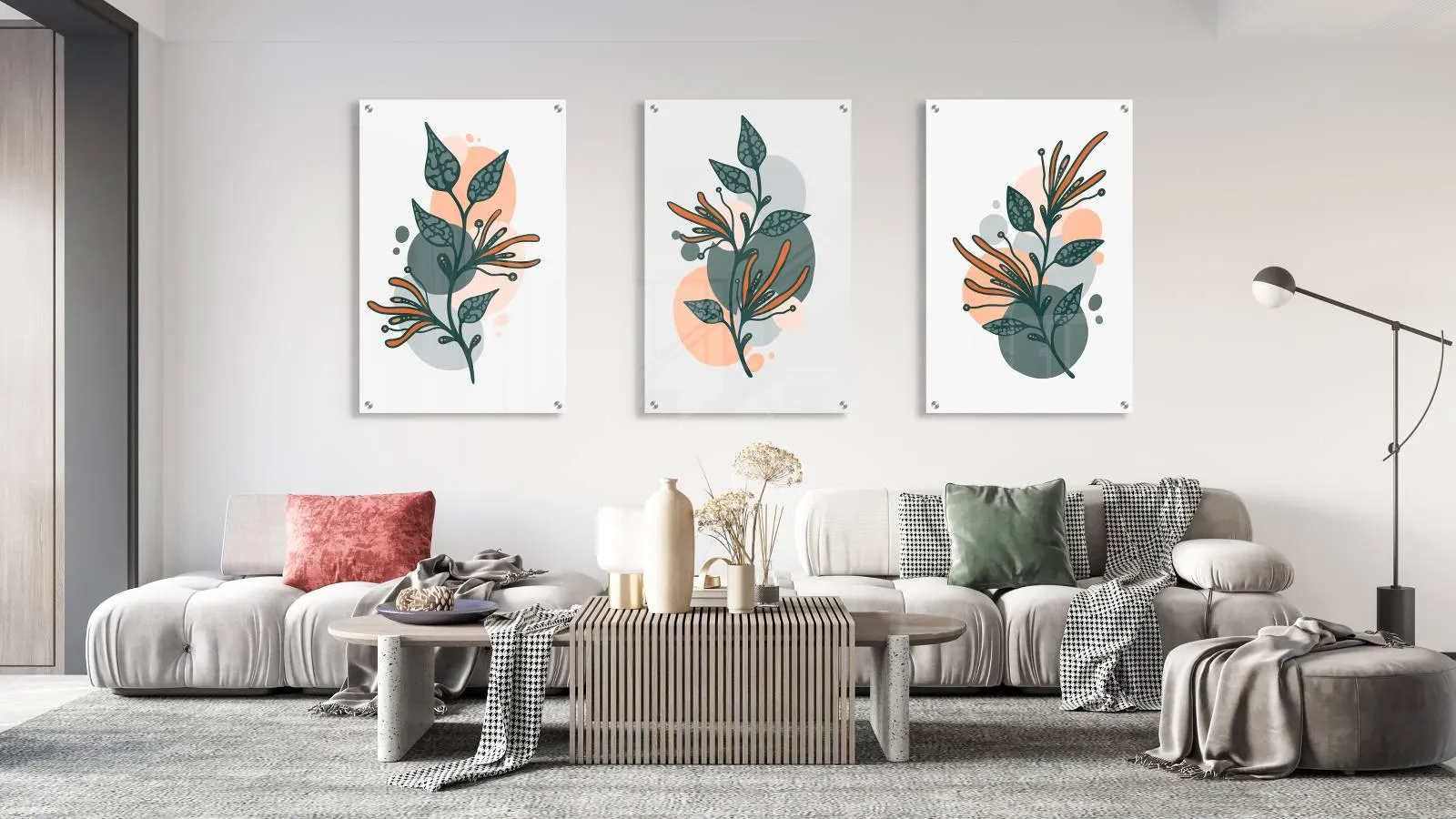 Botanical Pattern Set of 3 Prints Modern Wall Art Modern Artwork