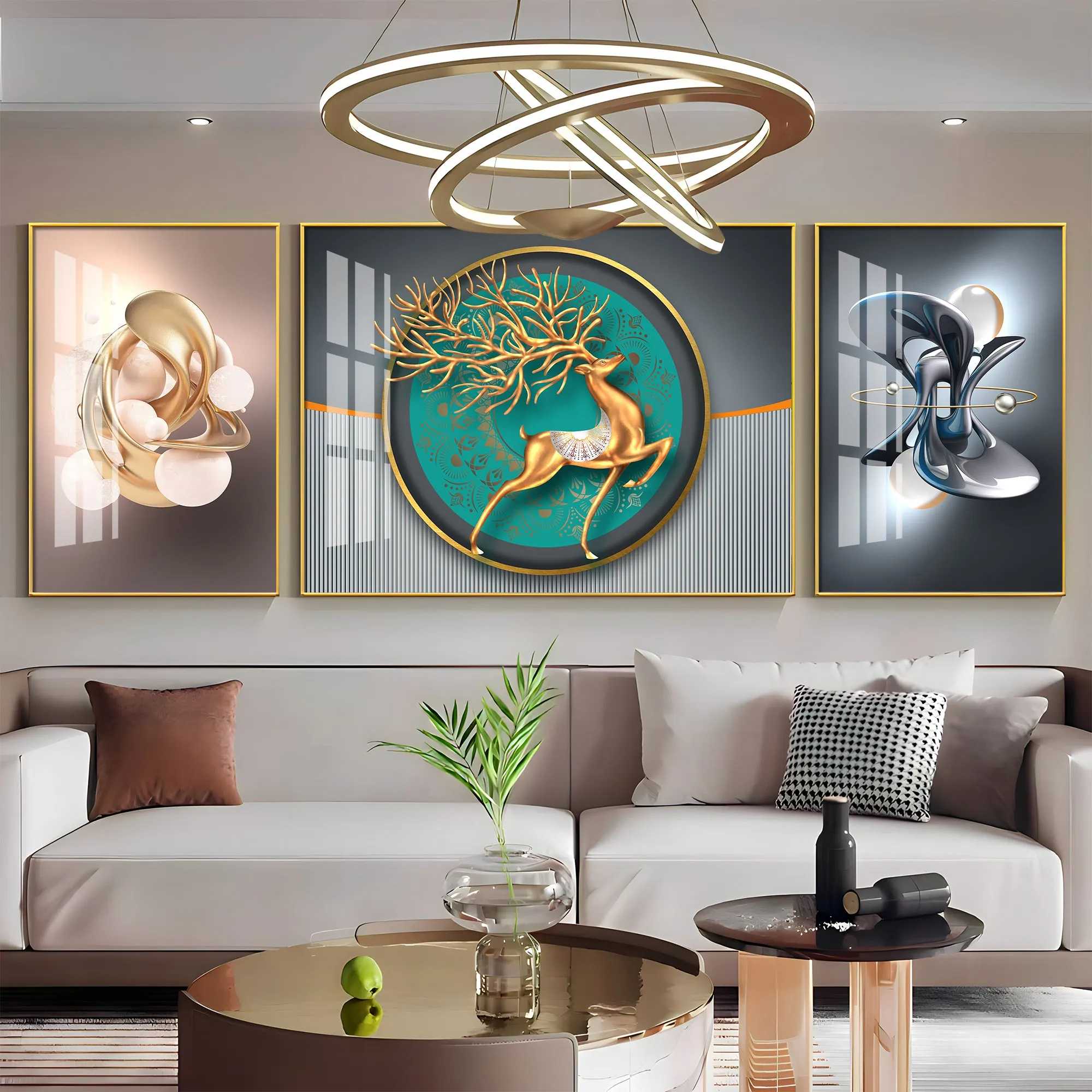 Celestial Deers Premium Acrylic Wall Art (Set of 3)