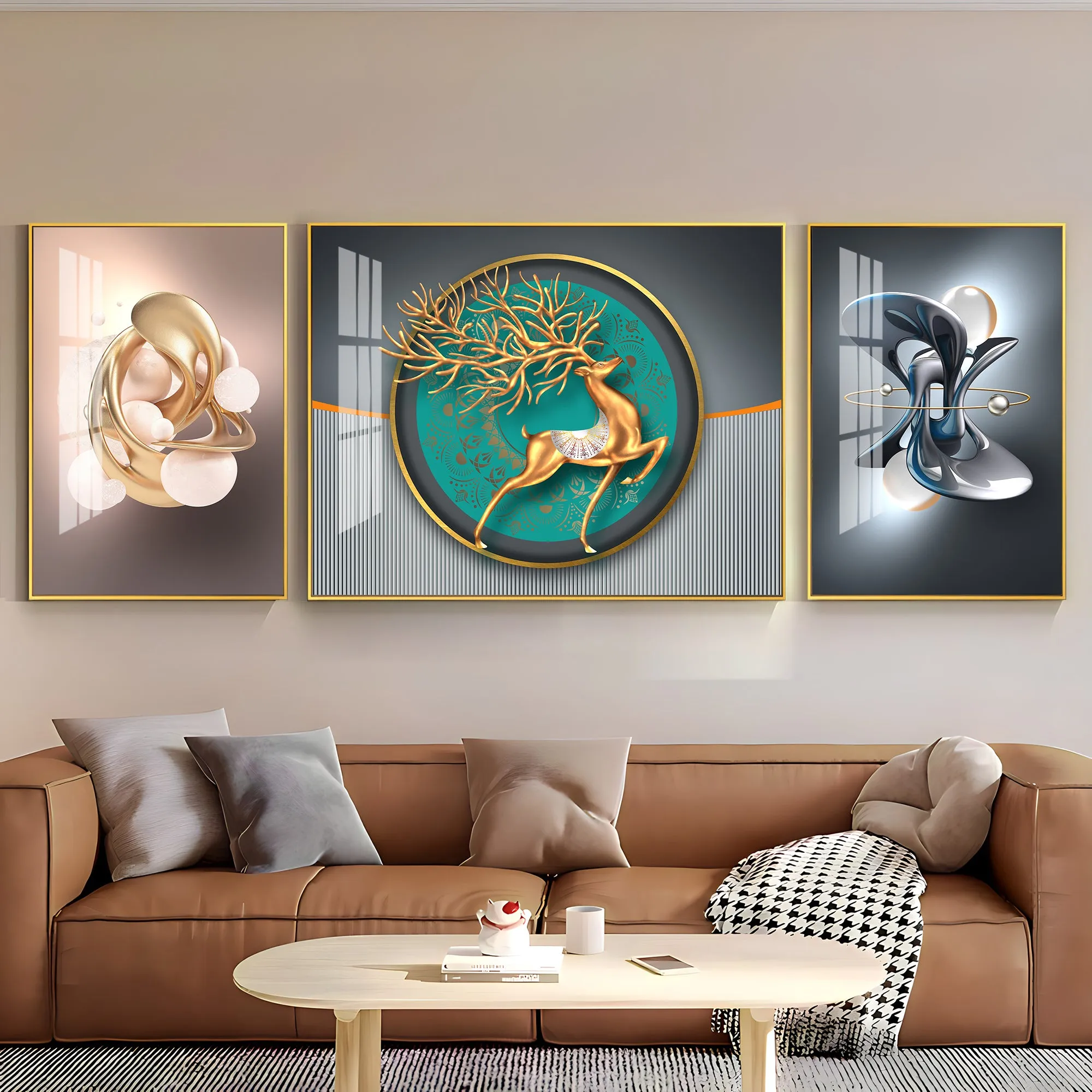 Celestial Deers Premium Acrylic Wall Art (Set of 3)