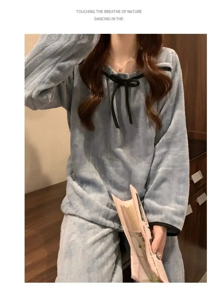 Coral Fleece Pajama Sets for Women – Autumn/Winter Thick Warm Long Sleeve Sleepwear, Sweet Nightgown Pijama Suit, Mujer Homewear