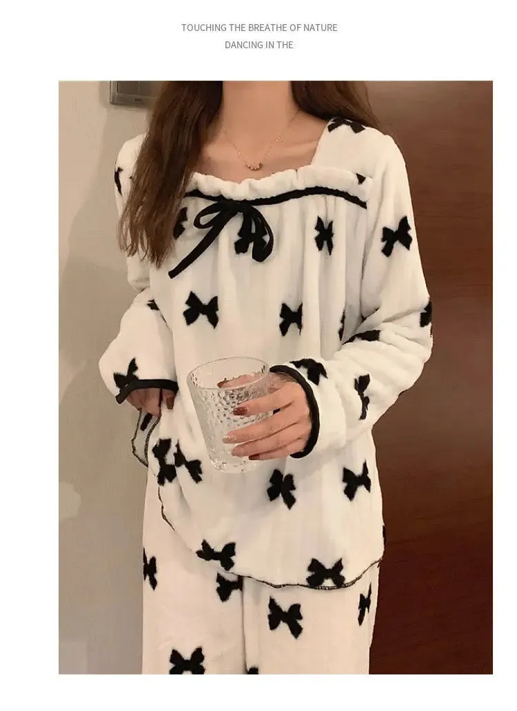 Coral Fleece Pajama Sets for Women – Autumn/Winter Thick Warm Long Sleeve Sleepwear, Sweet Nightgown Pijama Suit, Mujer Homewear