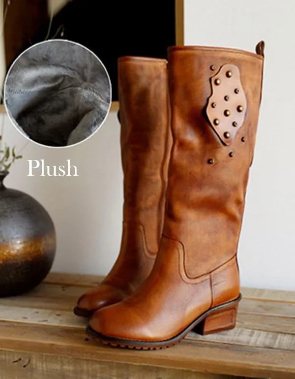 Cowhide Handmade Retro Leather Long Boots Winter