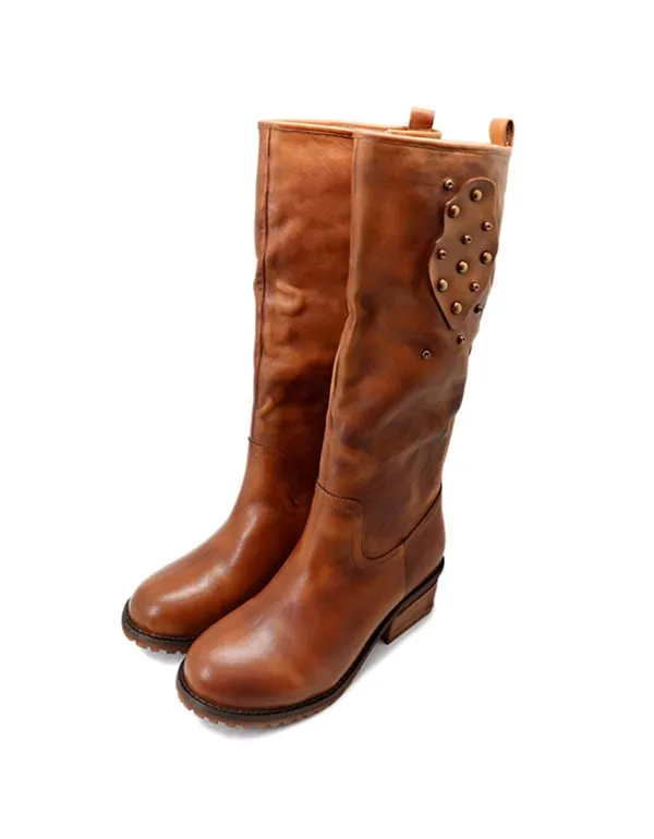 Cowhide Handmade Retro Leather Long Boots Winter