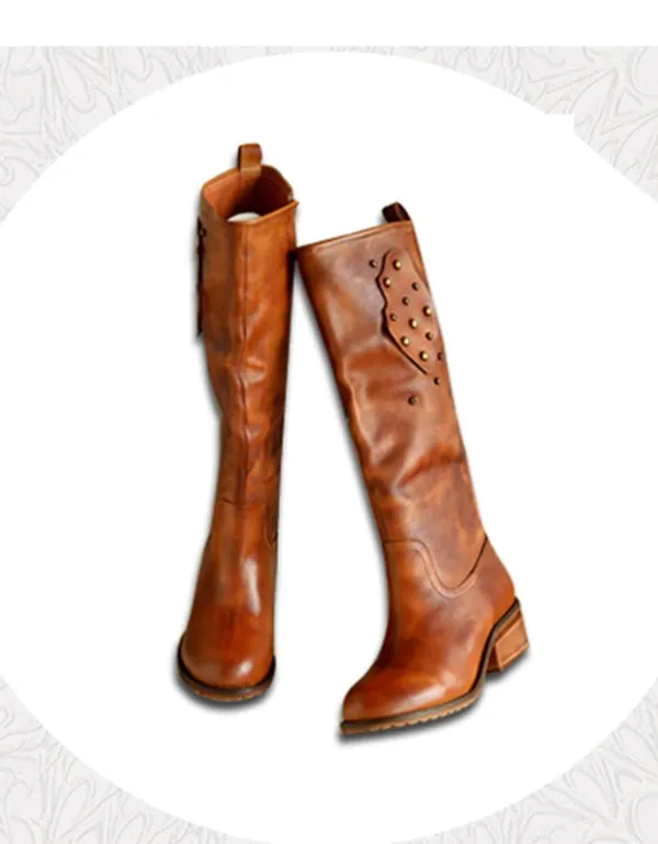 Cowhide Handmade Retro Leather Long Boots Winter