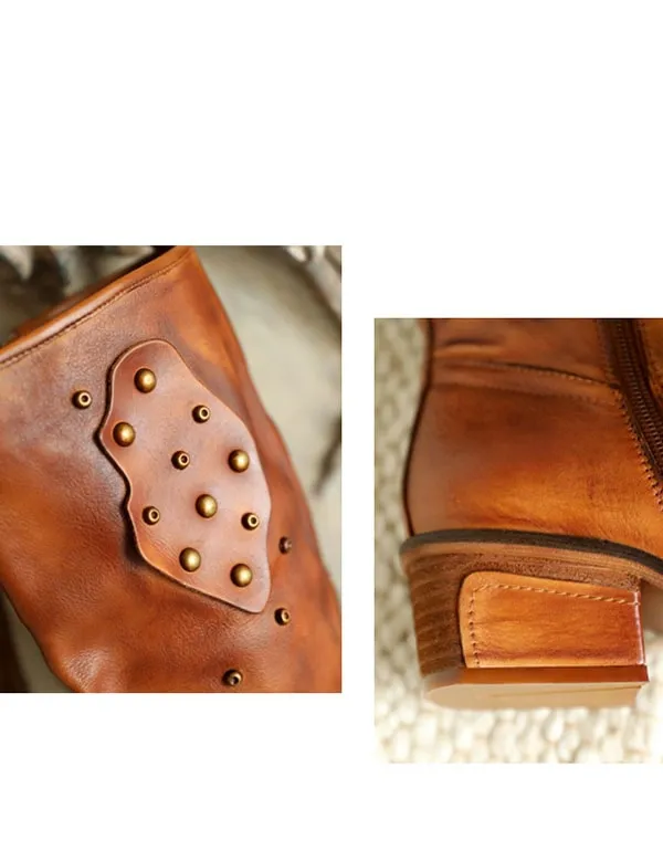 Cowhide Handmade Retro Leather Long Boots Winter