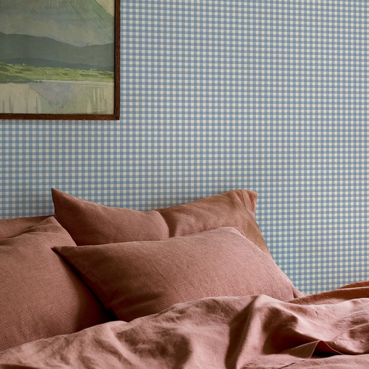 Dusty Blue Gingham Wallpaper