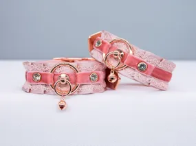 Dusty Rose, Blush Velvet & Bells - Rose Gold BDSM Cuffs