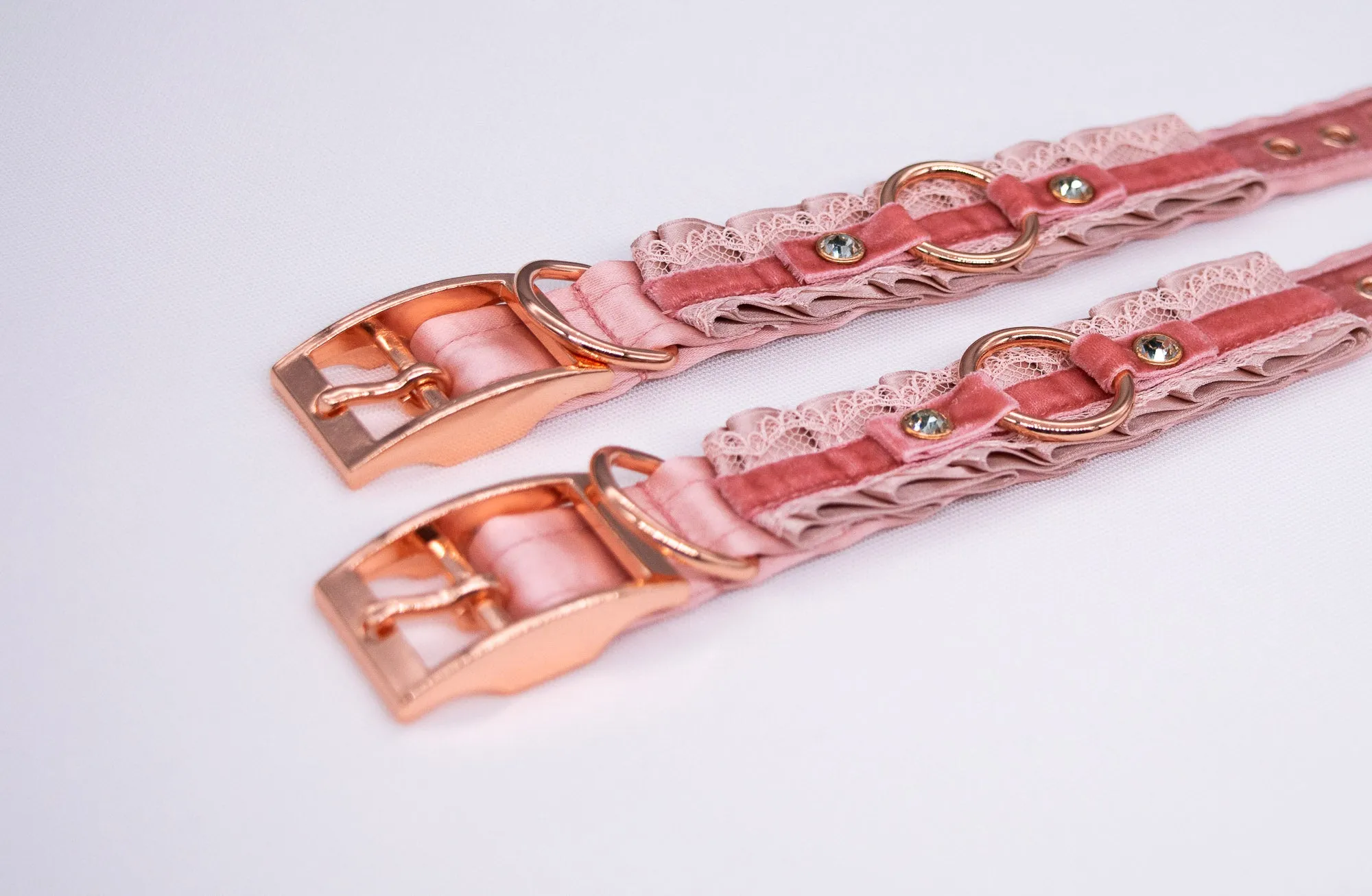 Dusty Rose, Blush Velvet and Lace - Rose Gold BDSM Cuffs