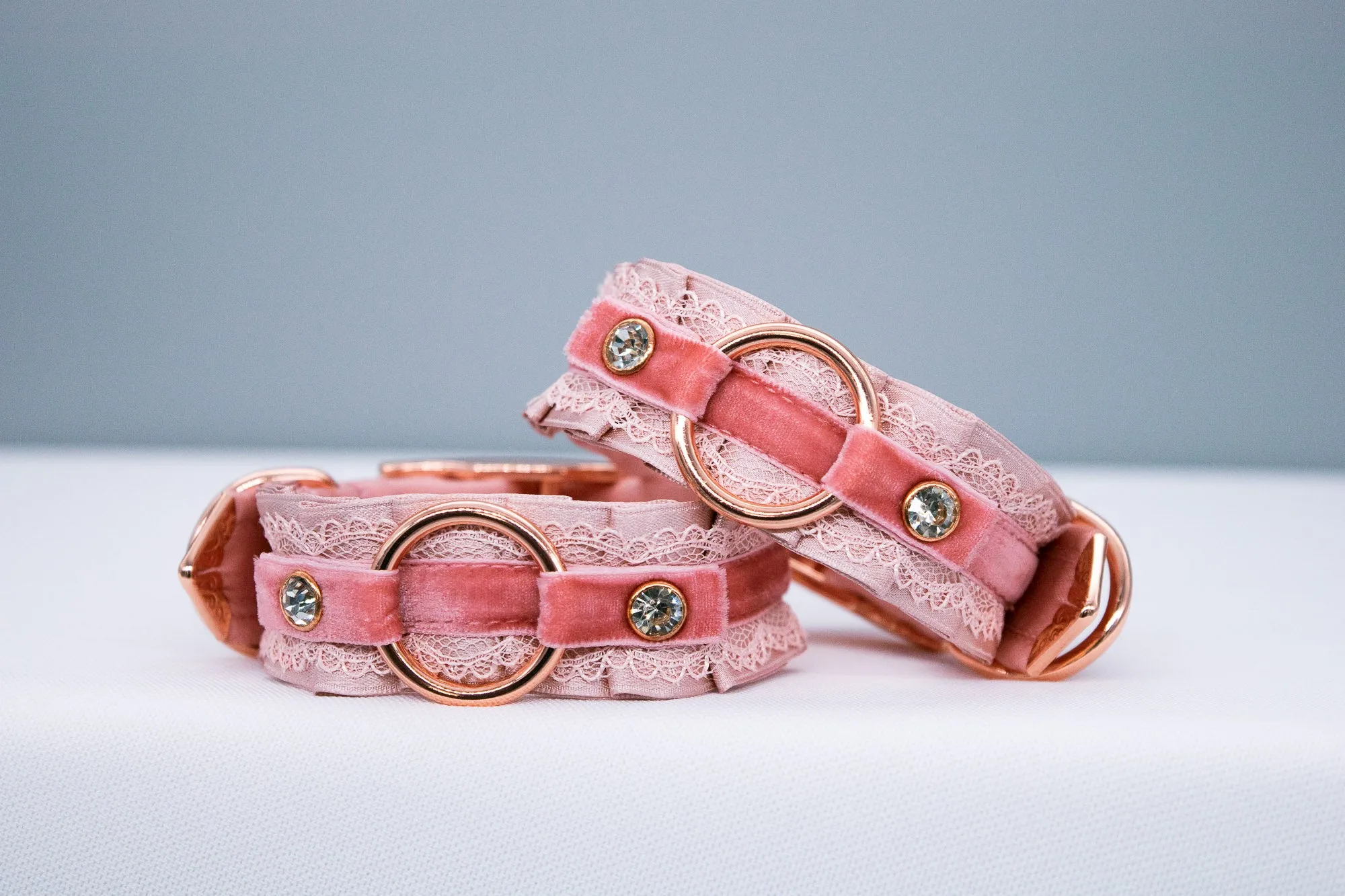 Dusty Rose, Blush Velvet and Lace - Rose Gold BDSM Cuffs