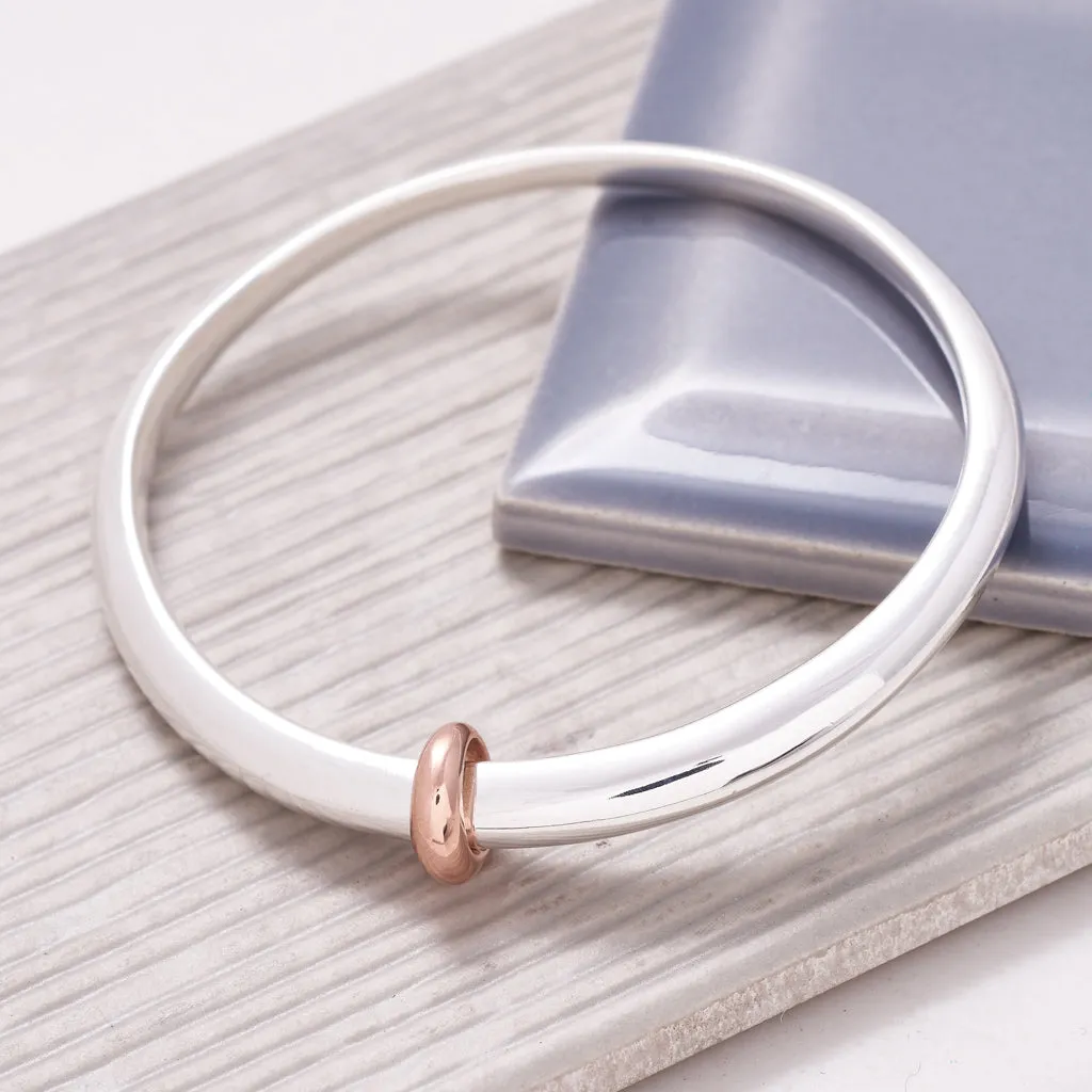 Eclipse Silver Oval Bangle With Gold Loop