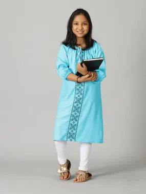 Girls Full Sleeve Neck Tie Up Kurta & Lycra Legging Set